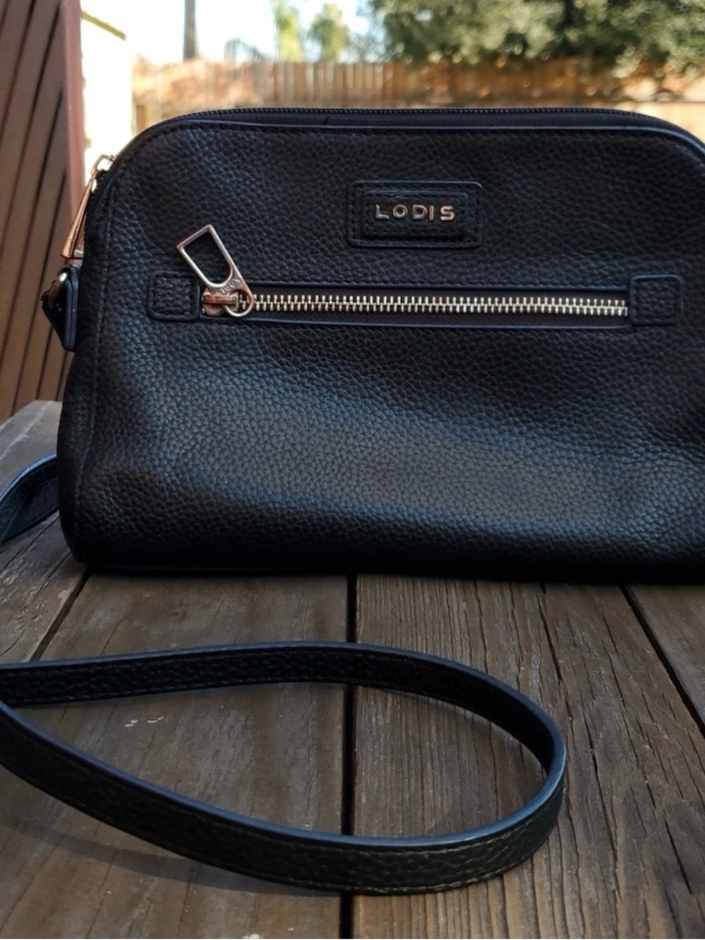 Lodis Black Leather Crossbody Bag Gold Hardware Minimalist Everyday Bag